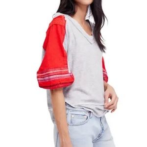 Free People Gray and Red Blouse